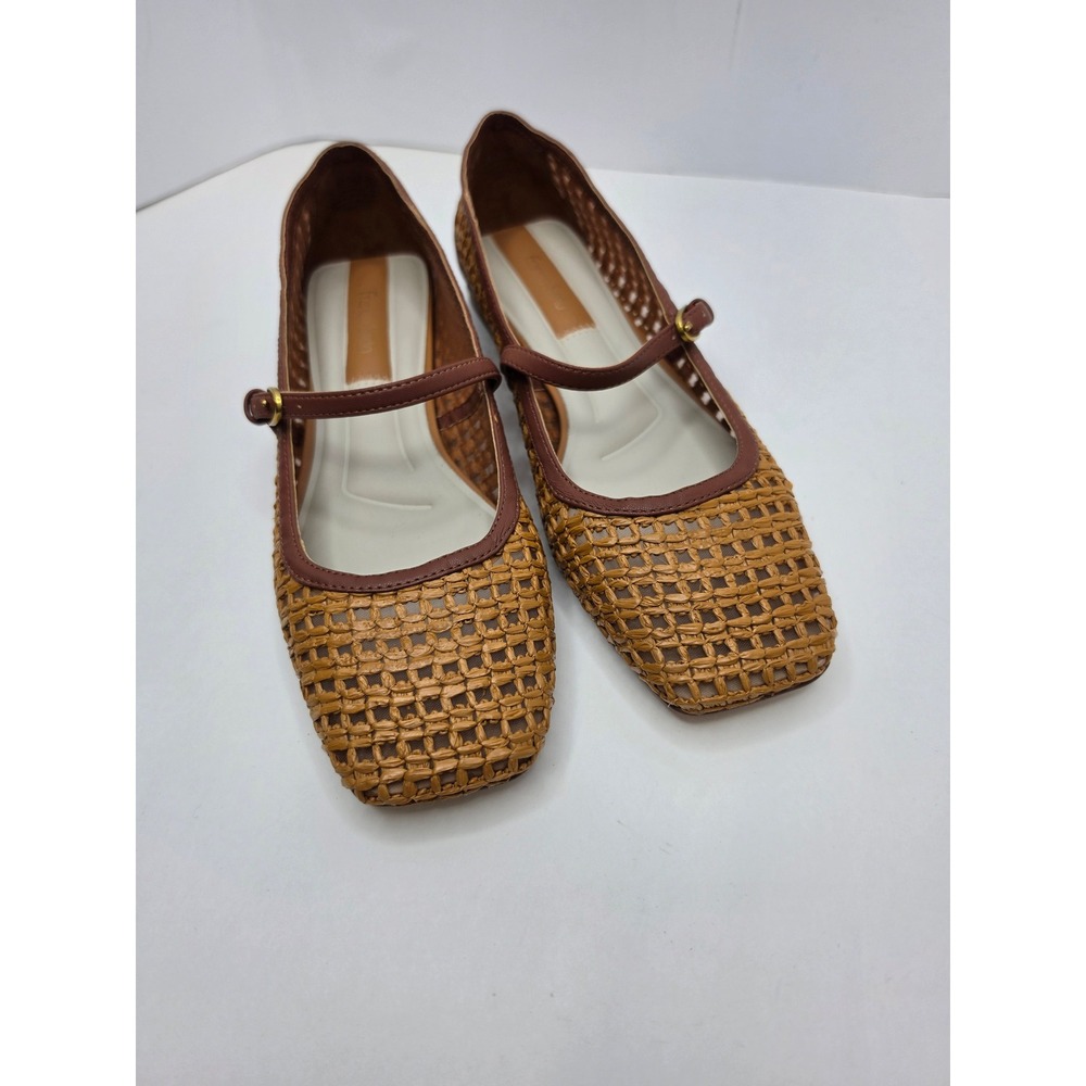 Franco Sarto Tinsley Wicker Square Toe Mary Jane Flats Size 7 Brown Retro
